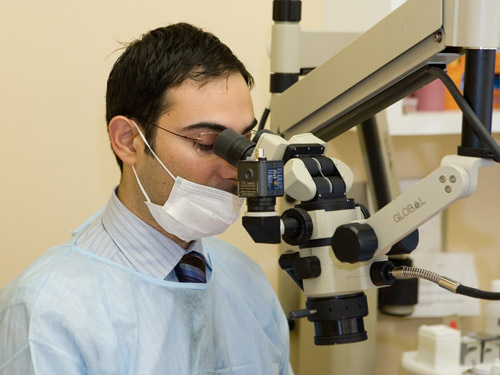 Doctor Pelayo with microscope